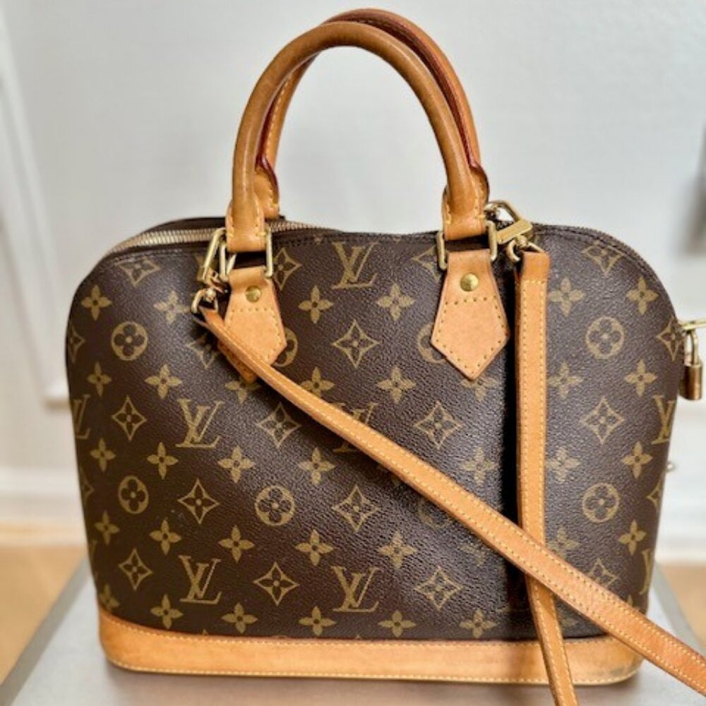 LOUIS VUITTON AUTH ALMA MONO LEATHER SHOULDER BAG W/ *AUTH LV CROSSBODY STRAP*